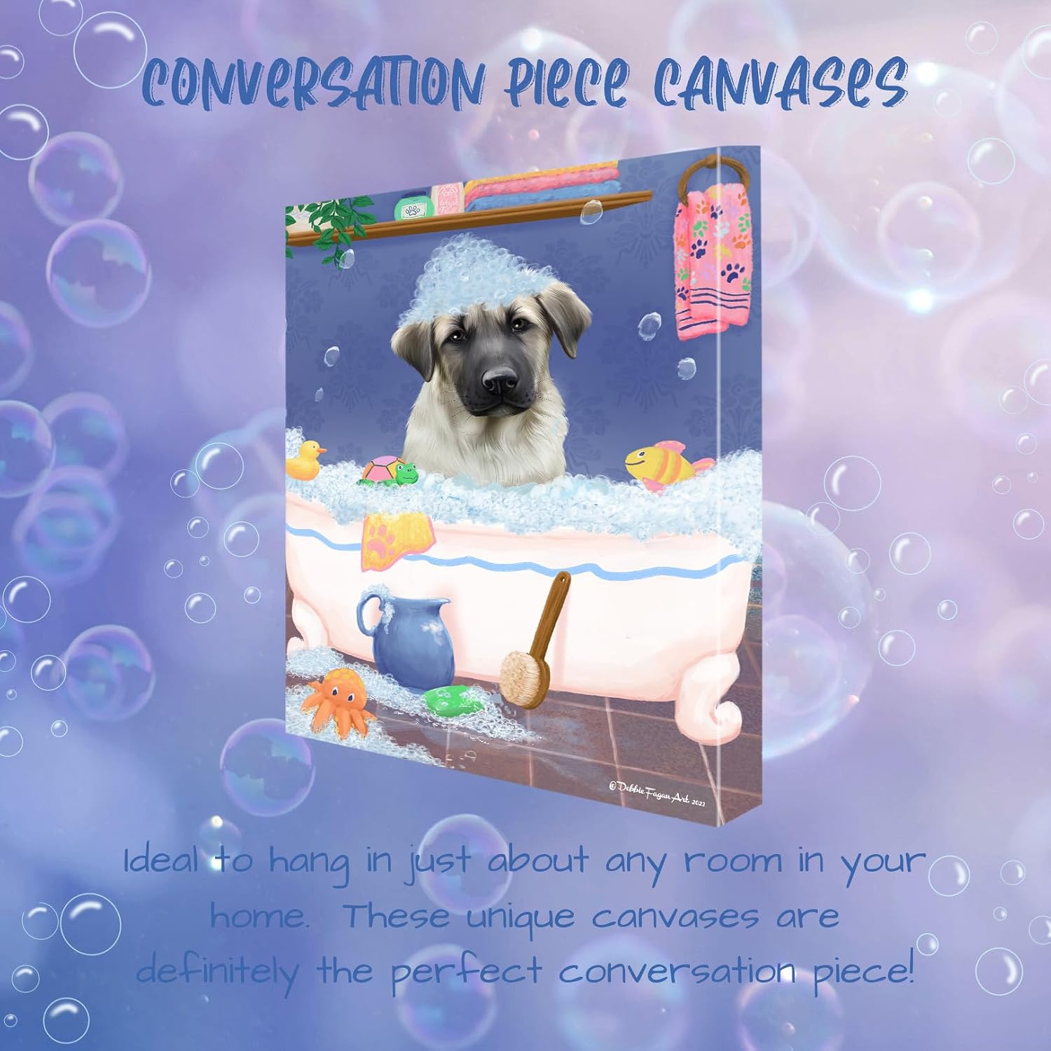 Doggie of the Day Rub a Dub with Anatolian Shepherd Dogs Canvas Wall Art - Premium Quality Ready to Hang Room Decor - Flat Rolled 11" x 14"