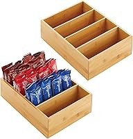 Vista 10 de mDesign Caja organizadora compacta de madera de bambú para almacenamiento de alimentos, 4 secciones divididas, soporte para paquetes de condimentos