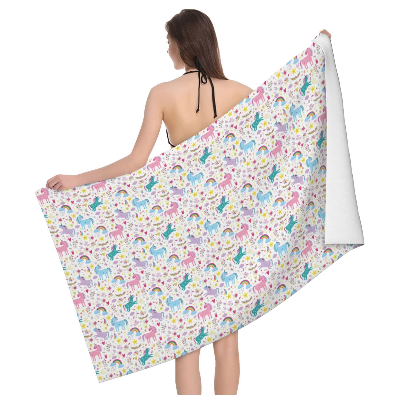 Toallas de playa de gran tamaño con estampado rosa de unicornios para adultos, de secado rápido, suaves, ligeras, regalo de viaje