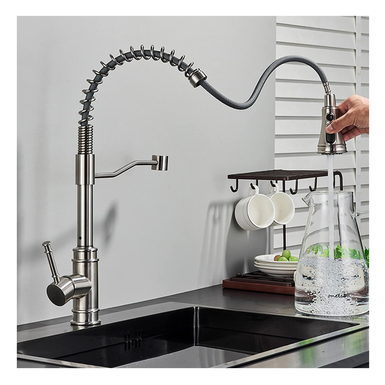 Mitigeur de cuisine en laiton avec bec extractible rotatif 360