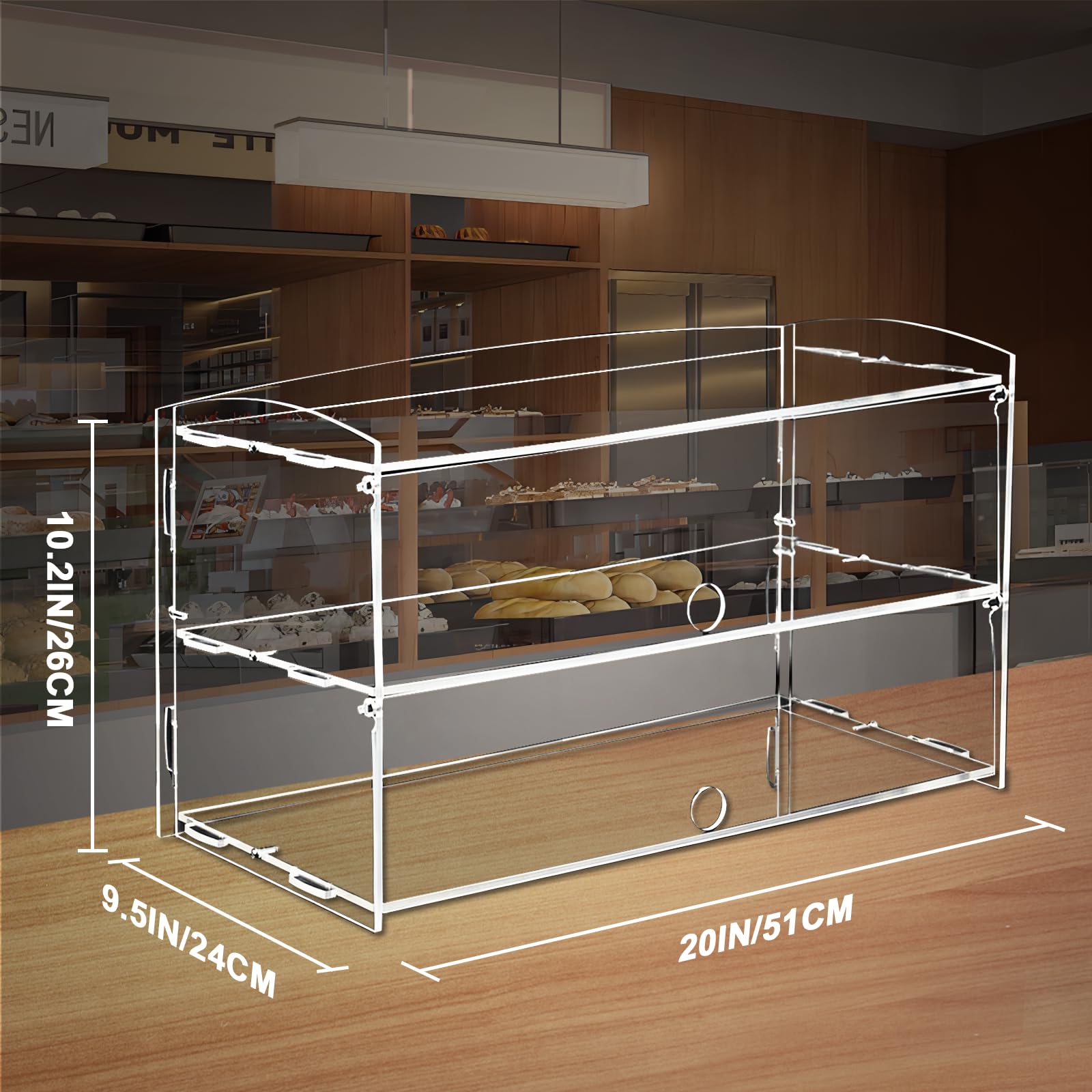 BAOSHISHAN Vitrina Acrílica para Pastelería Vitrina de 2 pisos con pinza para servir pasteles 50cm x 24cm x 26cm