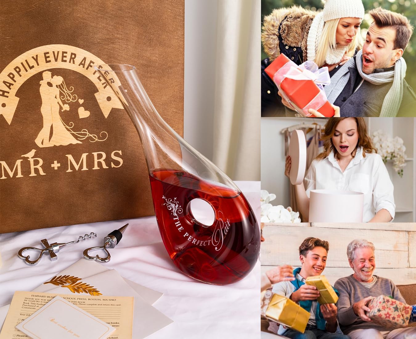 Wedding Engagement Gifts for Couples, Wedding Wine Glasses & Wine Decanter Set Engraved with Mr and Mrs for Bridal Shower Christmas Housewarming 2025