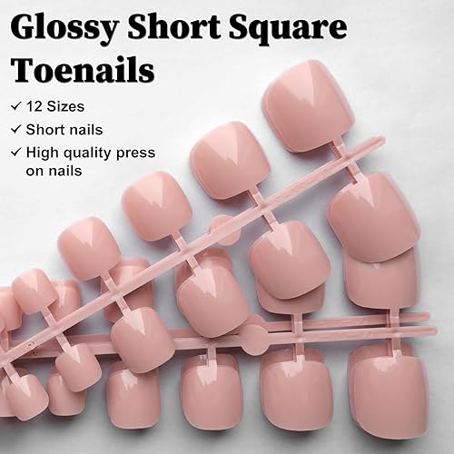 Miniatura 4 de LoveOurHome 240 uñas postizas brillantes a presión, cobertura completa, uñas postizas de color cuadrado corto, uñas postizas de pedicura artificial
