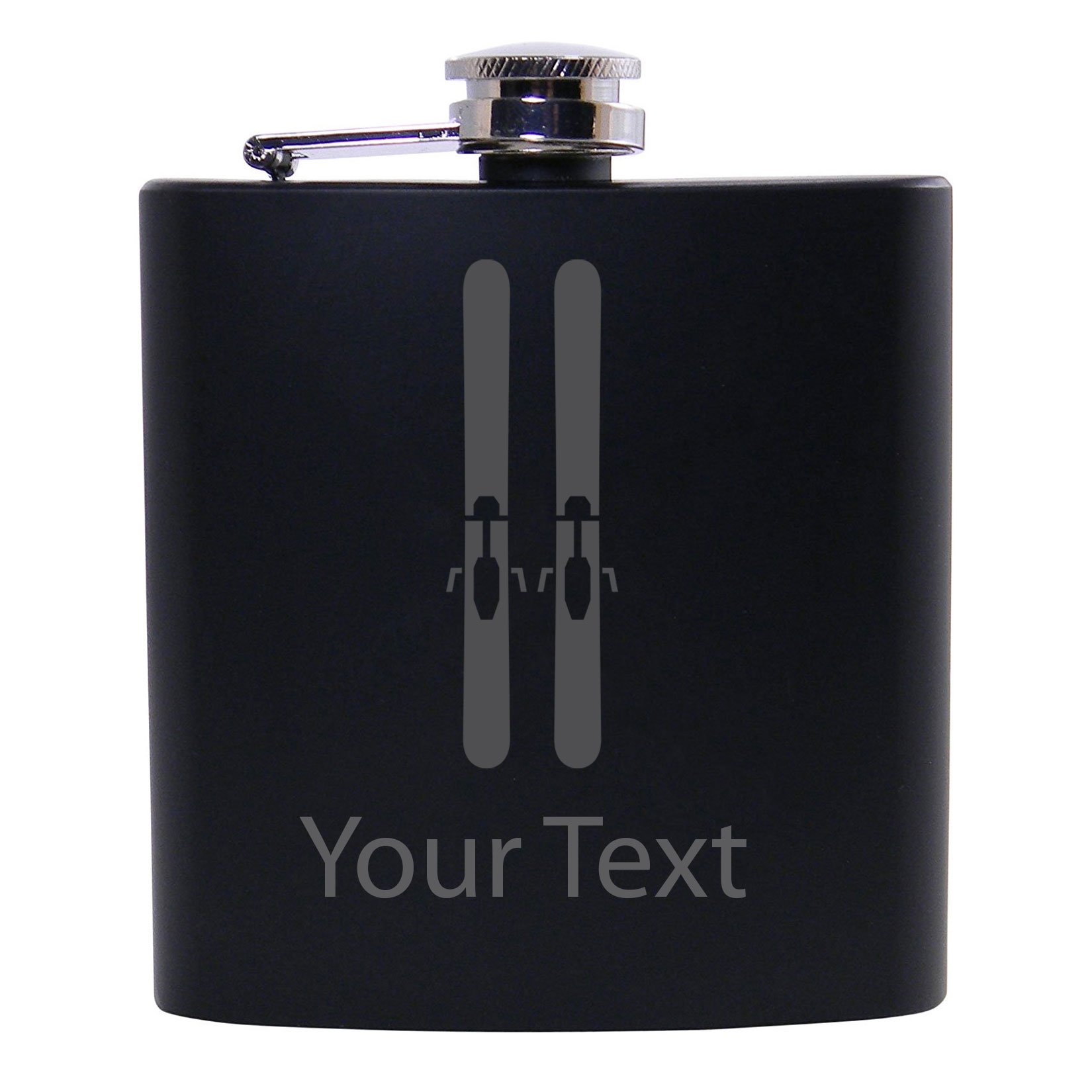 Personalized Custom Ski's Black Stainless Steel Hip Customizable Flask