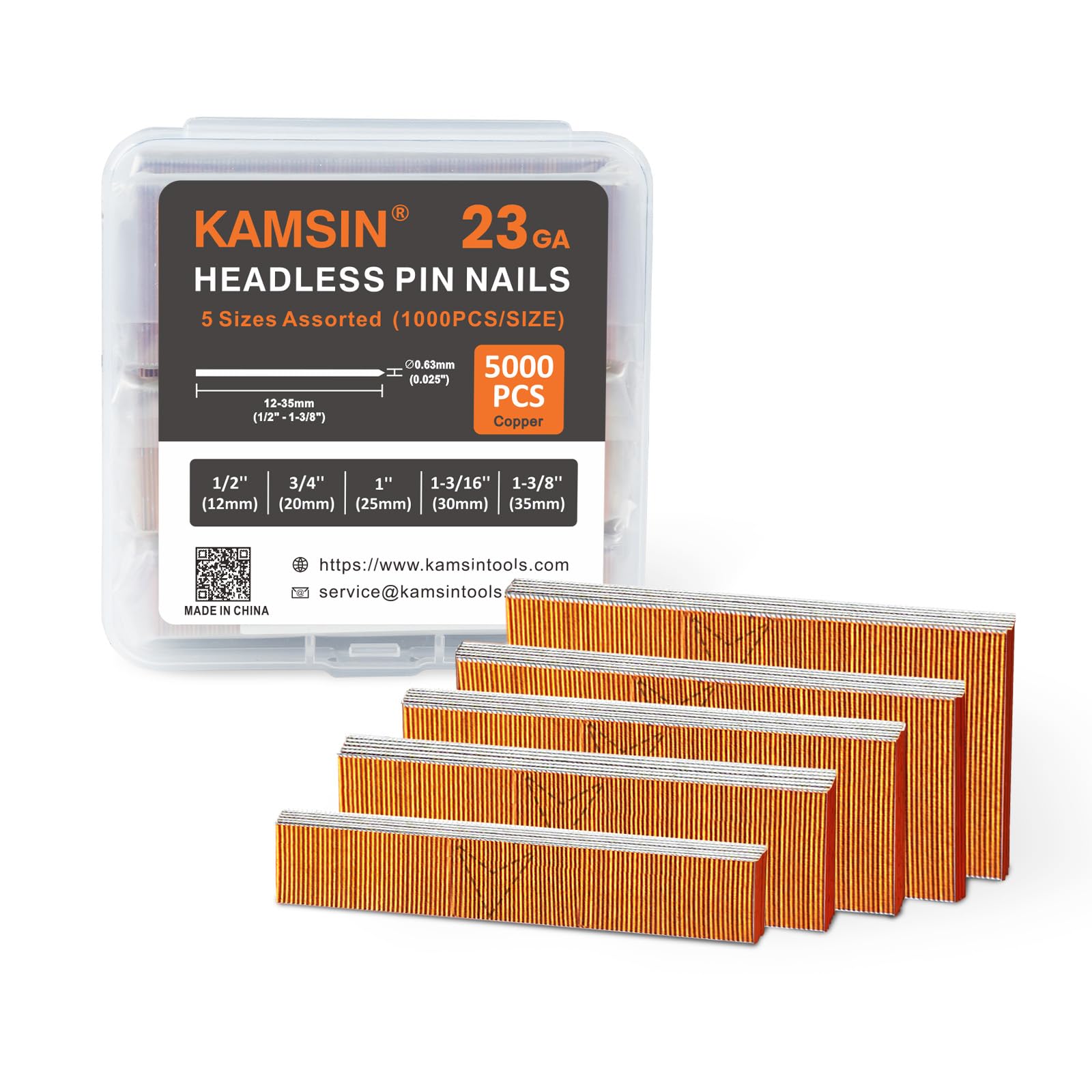 KAMSIN 23 Guage Pin Nails, Assorted 5 Sizes (12mm,20mm,25mm,30mm,35mm)