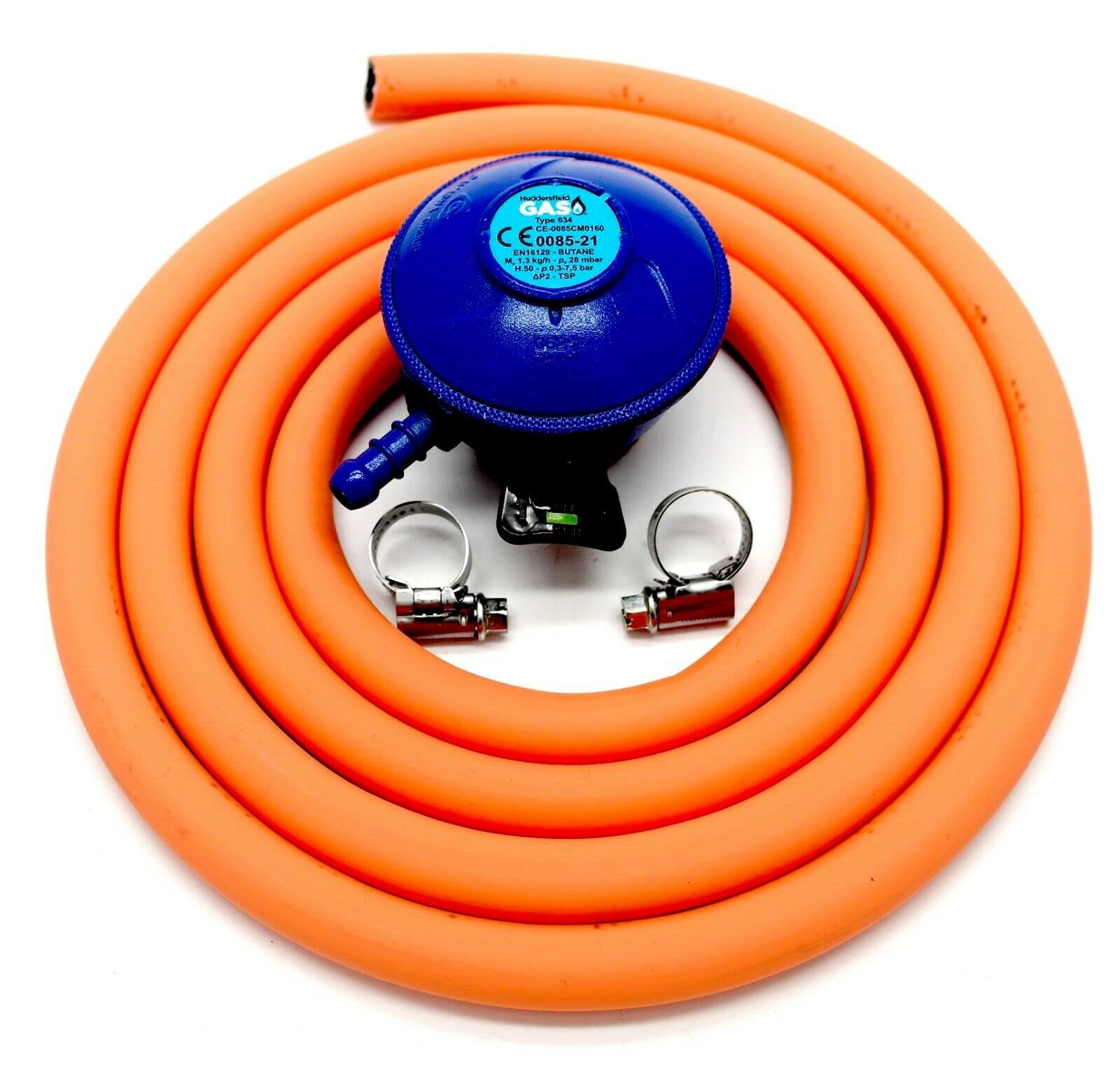Huddersfield Gas Blue Branded Replacement 8Mm Butane 1M Hose Kit Fits Calor Gas & Flogas 8Mm Cylinders