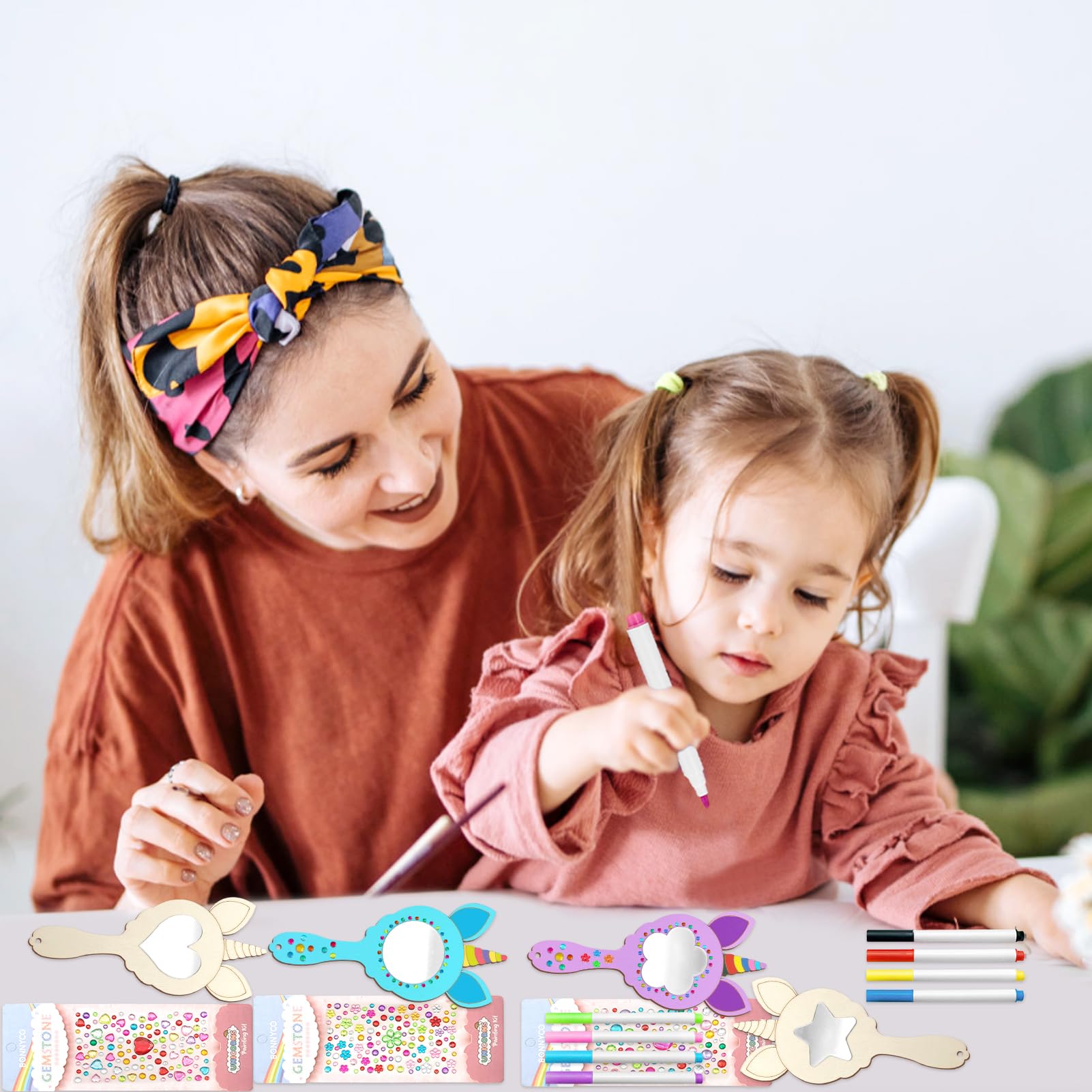 Zkaoai Kit de bricolage licorne en bois - Miroir en bois à peindre - Miroir en bois à peindre - Miroir licorne - Bricolage - Miroir en bois - Artisanat pour fille