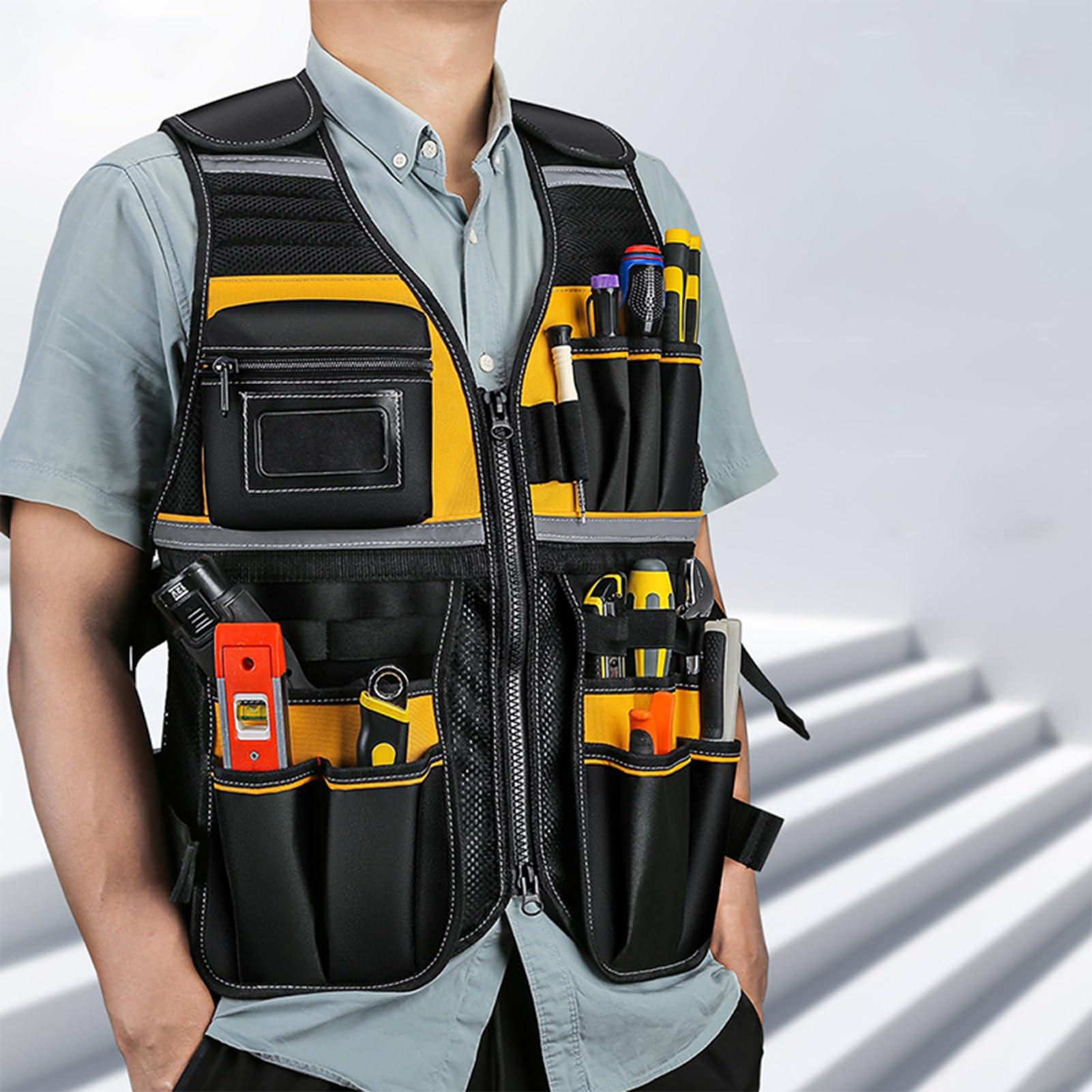 Chaleco De Trabajo De Construcción - Tirantes Ajustables Para Cinturón | Porta Herramientas, Chaqueta Ligera Y Cómoda, Organizador Antidesgaste | Práctico Chaleco Porta Herramientas Con Bolsillo Par