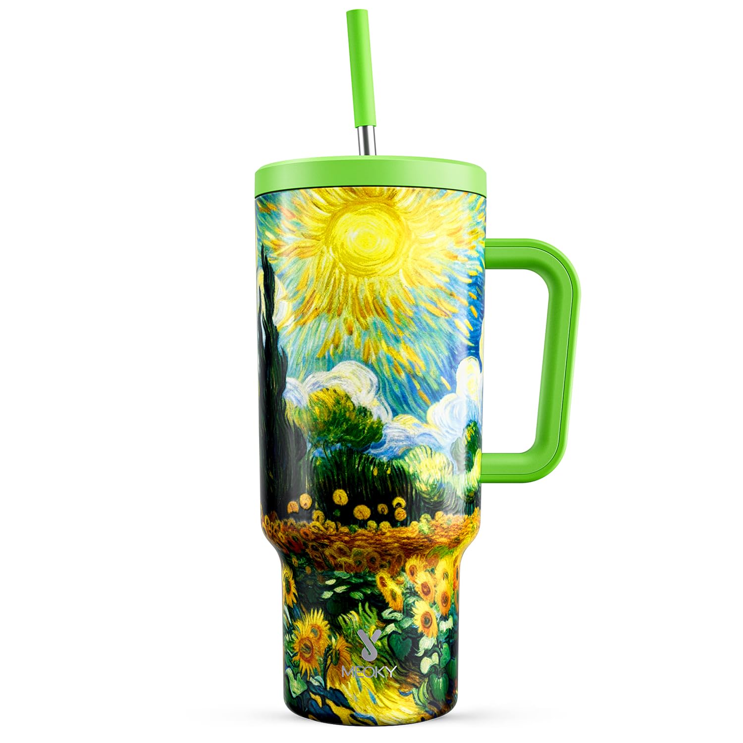 Meoky 40 oz Tumbler with Handle and Straw: Stainless Steel Insulated Tumbler with Lid and Straw - 100% Leak Proof Tumbler for Car Cup Holders - Travelers Commuters Workers, Sunflower
