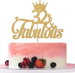 Betalala 32 & Fabulous Cake Topper – Cheers to 32 Years, 32nd Birthday Cake Decorating - Happy 32nd Anniversary/Birthday P...