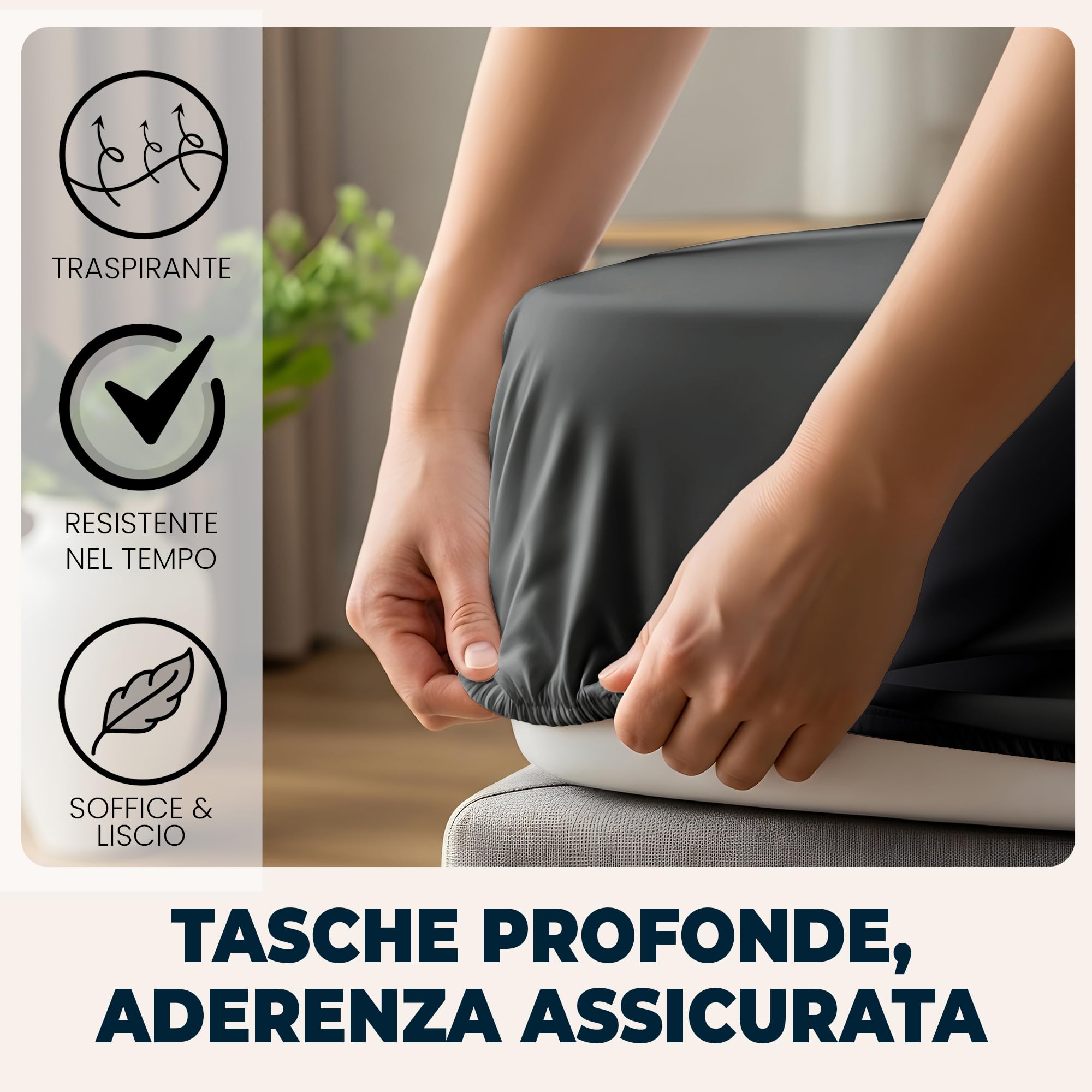 Lenzuola Matrimoniali con Angoli 160x190 cm Grigio Scuro in Microfibra per Letto con Materasso fino a 30cm Tessuto Anti-Acaro e Ipoallergenico di Alta Qualità Morbido e Lavabile in Lavatrice