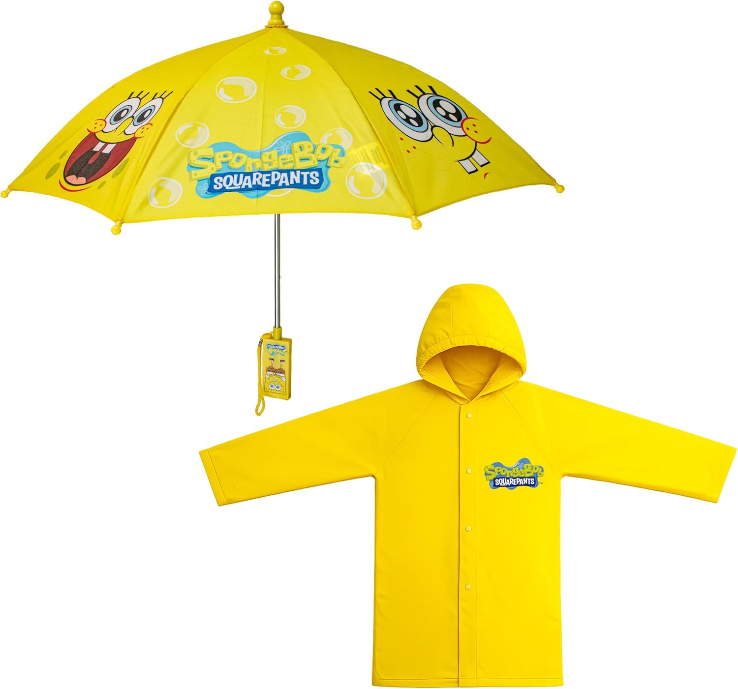 Nickelodeon Kids Umbrella & Raincoat Set for Kids, SpongeBob Paw Patrol, Umbrellas for Kids, Boys Raincoat, Umbrella Girls