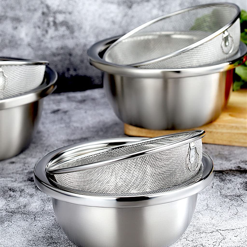 Colador De Acero Inoxidable De Malla Fina, Verduras De Frutas Cesta De Almacenamiento De Drenaje, 18 Cm / 20cm / 22 Cm / 33cm Canasta De Drenaje De Cocina Arroz Lavar El Colador (Color : 24cm Set (me