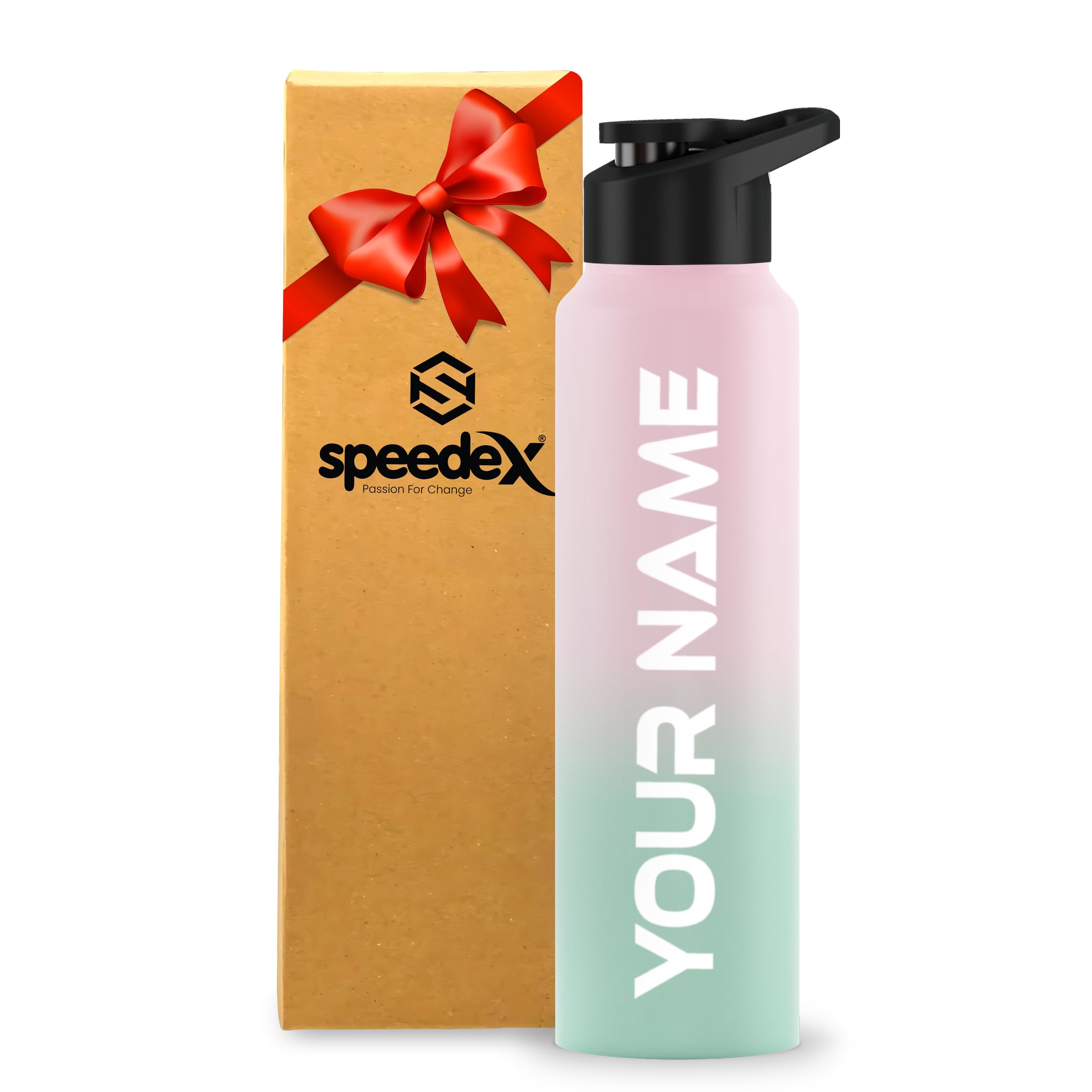 Speedex Customised Stainless Steel Water Bottle 1 Ltr with Name – Personalised Engraved Sipper Cap Bottle for Kids, Men & Women, School, Gym, Office Pink Green, Set of 1