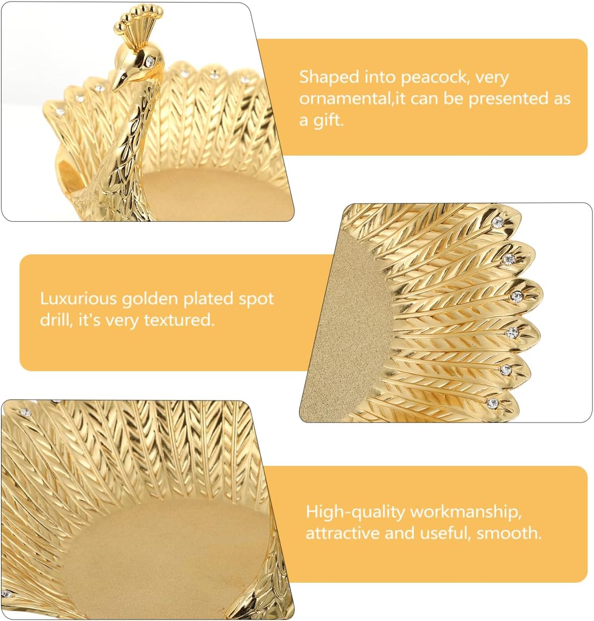 Toddmomy Peacock Fruit Plate with Rhinestone Border Metal Desktop Storage Compote for Snacks Jewelry and Art Furnishing Articles Decorative Serving Bowl for Home Kitchen Party and Living Room