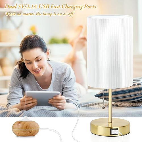 Miniatura 2 de 2 juegos de lámparas de mesa con 2 USB, lámparas minimalistas para dormitorio, lámparas de mesita de noche con cadena de tracción, lámparas de