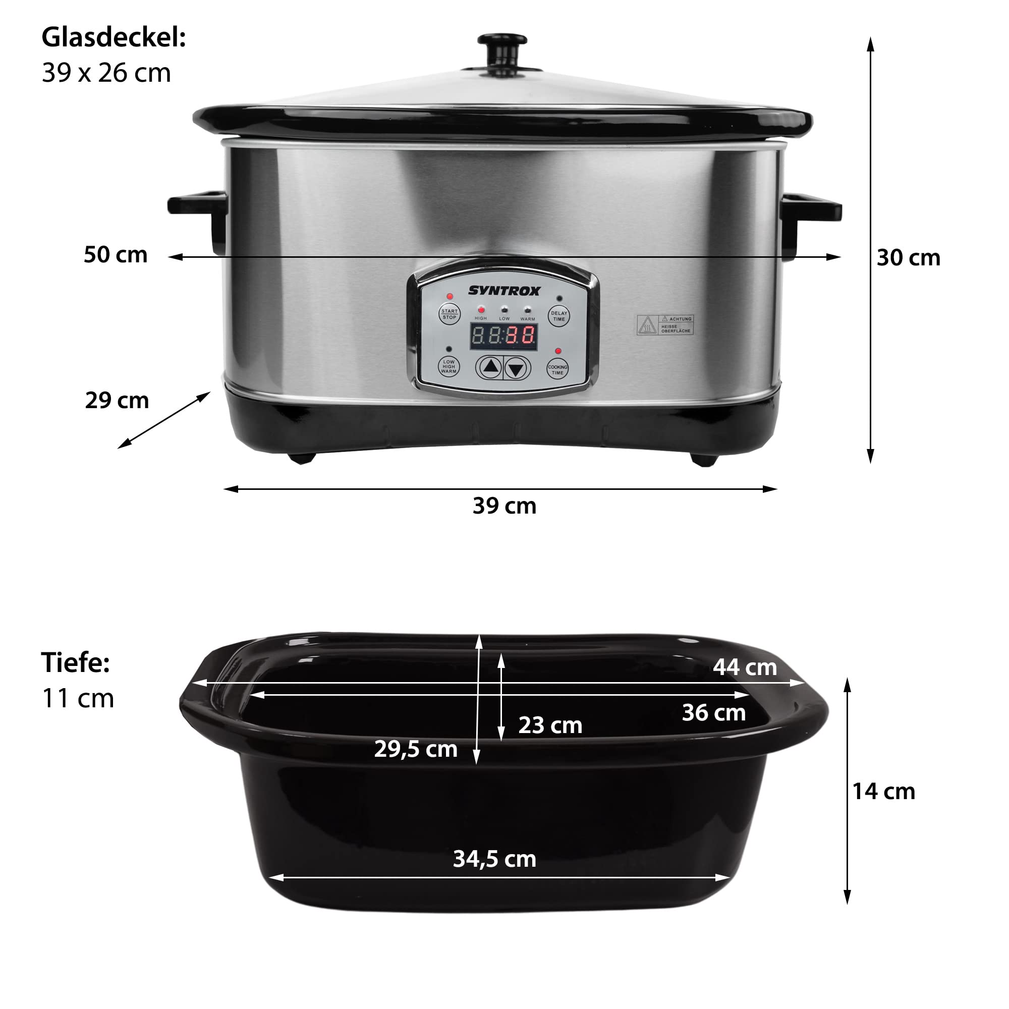 Syntrox Germany Digitaler Slow Cooker Schongarer 7,5L mit 3 Heizstufen, Timer und Warmhaltefunktion - Leistung 320 Watt