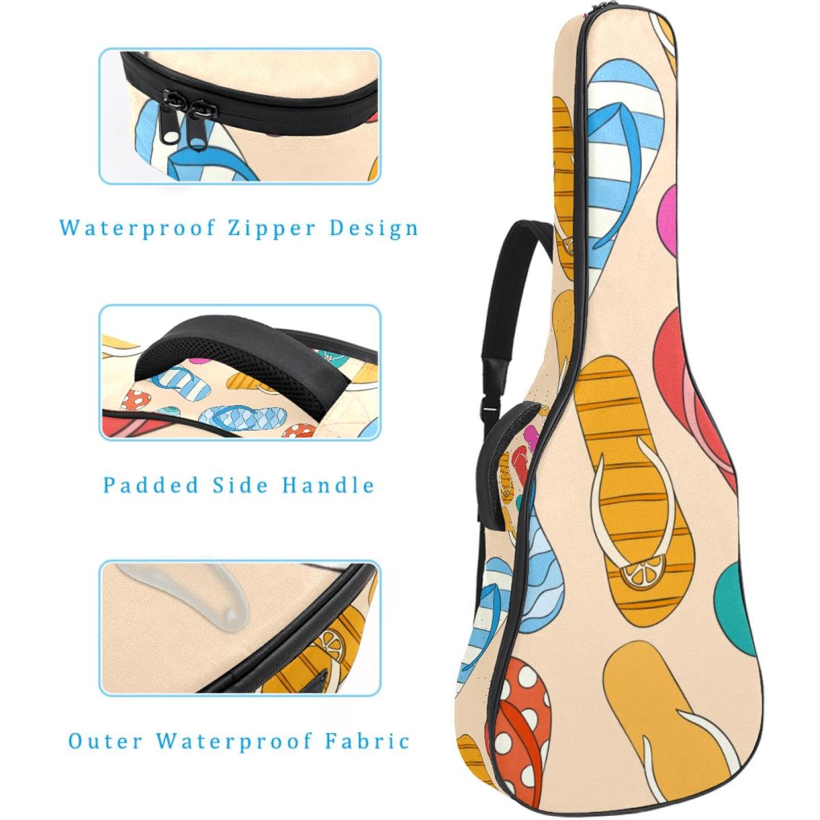 Torba na gitarę akustyczną wodoodporny plecak na gitary gruby miękki wyściełany kapcie plażowe klasyczna obudowa na gitarę, wielobarwny, 42.9x16.9x4.7 in, Organizer do torby