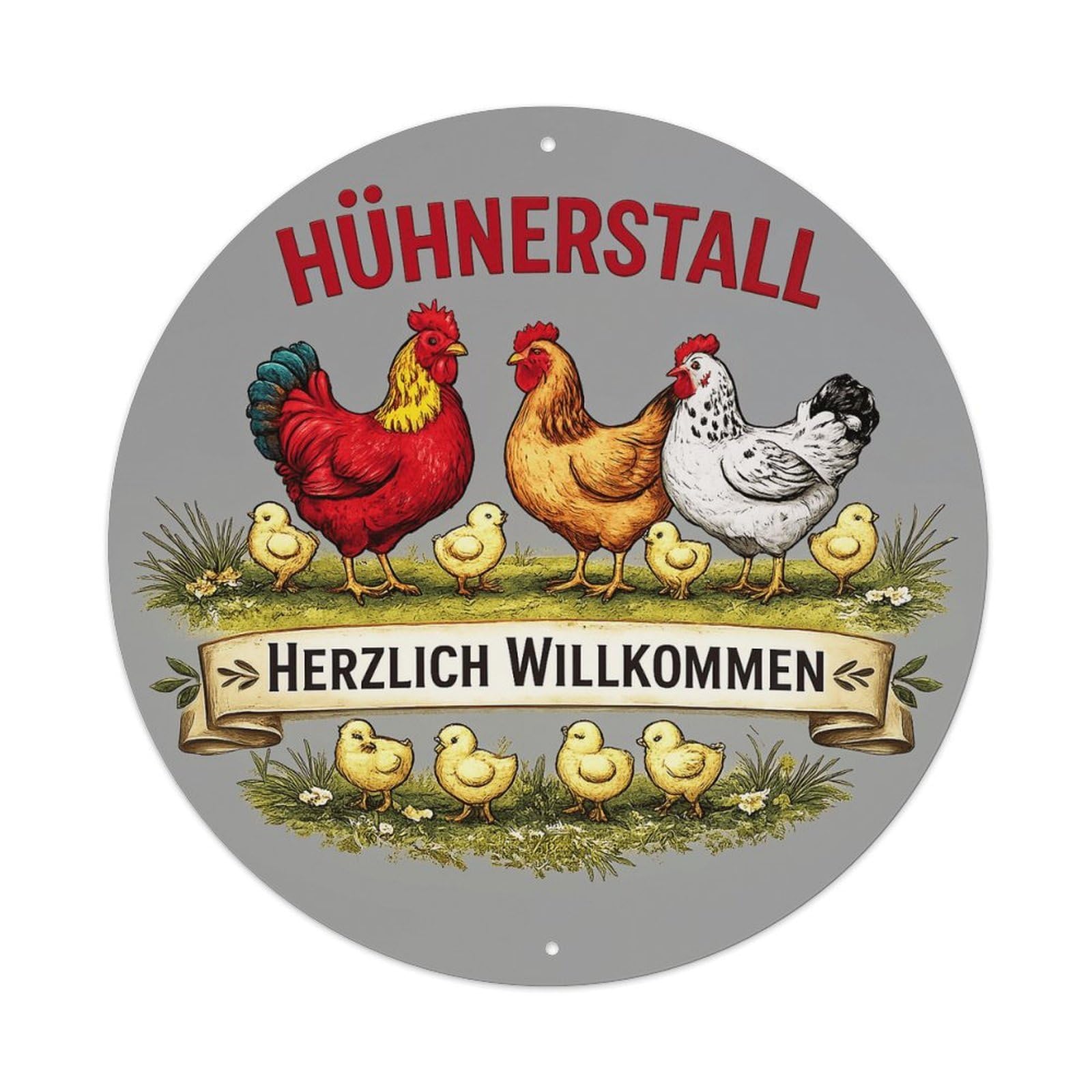 Chicken Coop Chickens Welcome Sign Pattern Round Tin Sign Vintage Metal Sign Home Bar Garden Indoor & Outdoor Wall Decor Retro Metal Poster 8x8 Inch