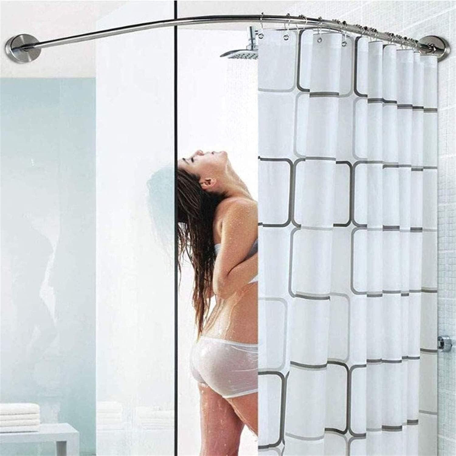 Tringle rideau de douche extensible en acier inoxydable 304 durable sans perçage L