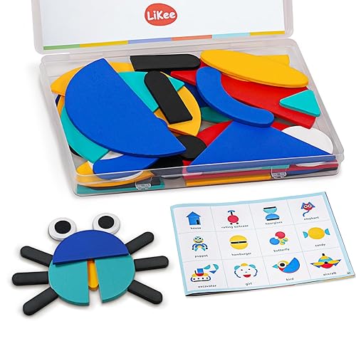 LiKee Open Ended Wooden Shape Puzzles with 36 Blocks and 60 Pattern Shapes for Toddlers 3+ Years Old, Montessori Toys Preschool Education Activity for Kids 4-8 Yrs