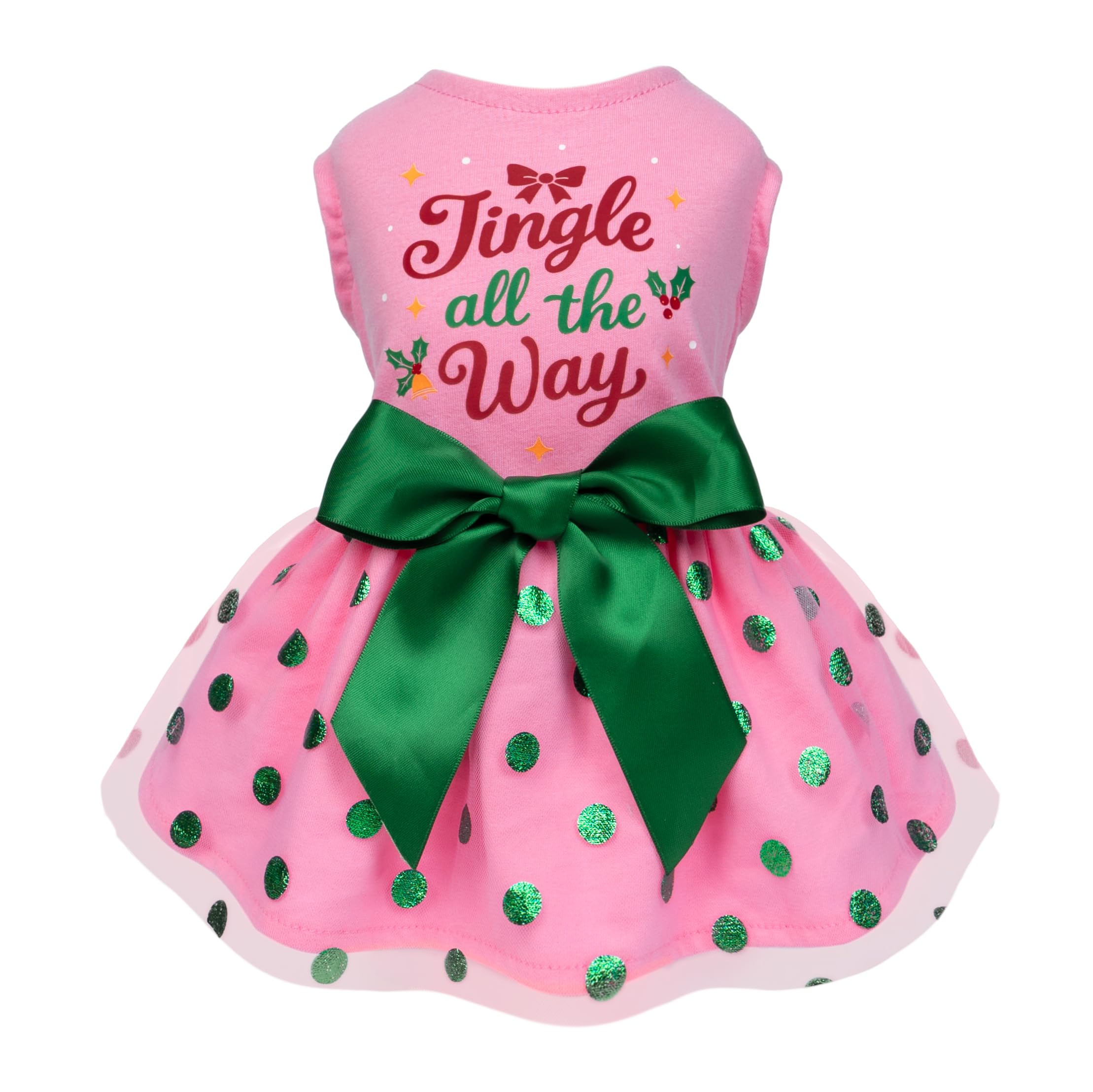 Fitwarm Jingle All the Way Dog Tutu Dress, Charming Christmas Clothes for Small Dogs Girl, Holiday Pet Outfit, Pink, Red, Green, XS — image 1