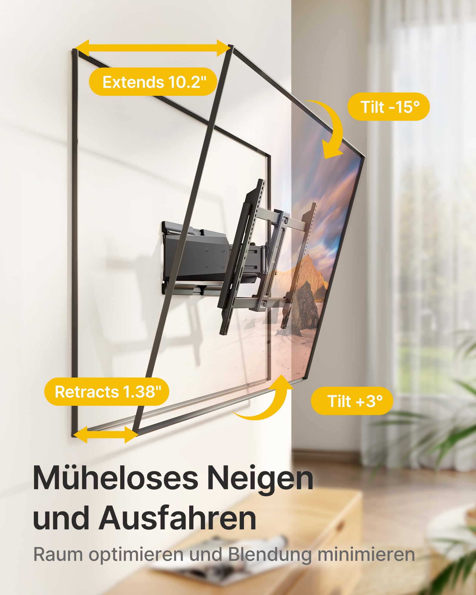 monTEK Hochbelastbare Ultra Slim TV Wandhalterung für 37-90 Zoll Fernseher bis zu 85kg, Schwenk & Neige & Ausziehbare TV Halterung mit Gelenkigen Doppelarmen, MAX VESA 600x400 mm
