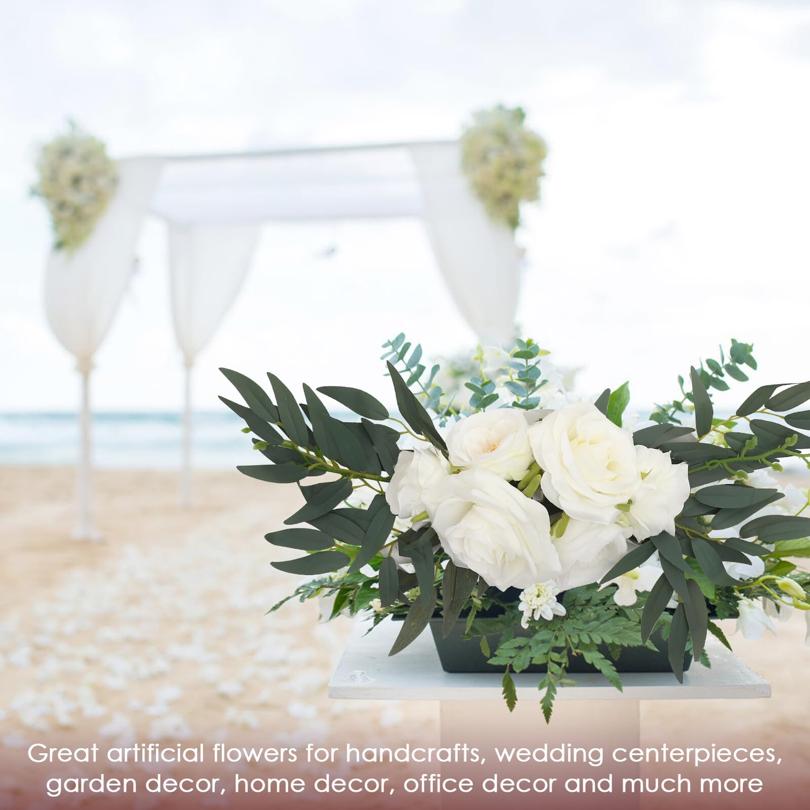 GALPADA Flores Artificiales de Tela White 2 Piezas para Decoración de Bodas y Oficinas, Resistentes al Polvo No se Marchitan, Ideales para Fiestas