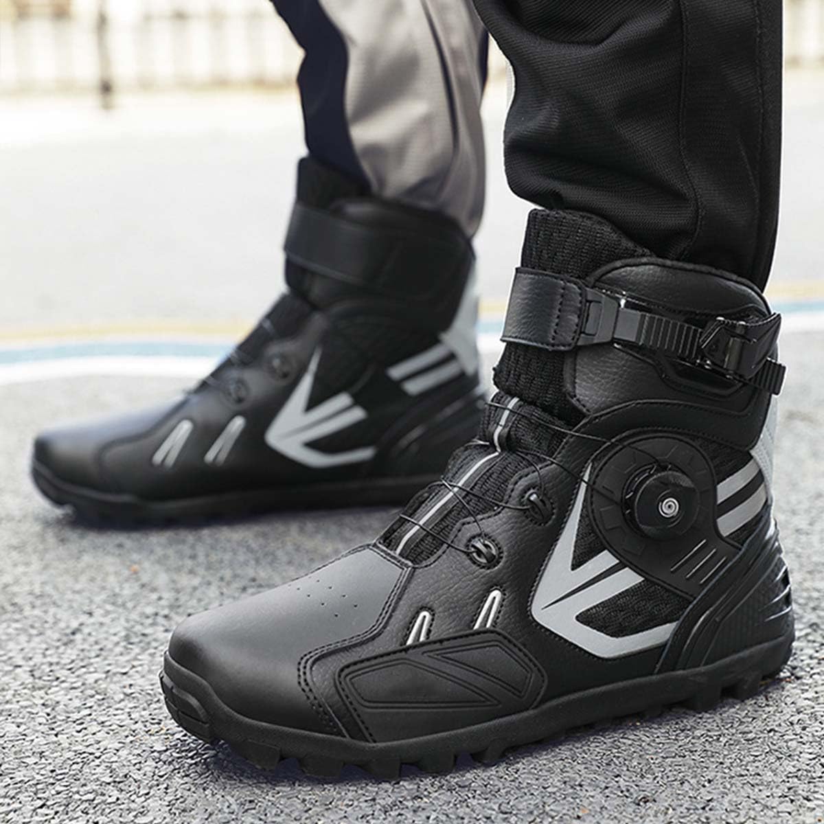 Stivali da Moto Racing Uomo Scarpe Moto Rinforzate Traspirante, Stivaletti Protettivi da Motociclista, Supporto alla Caviglia, Suola Antiscivolo, Impugnatura del Cambio