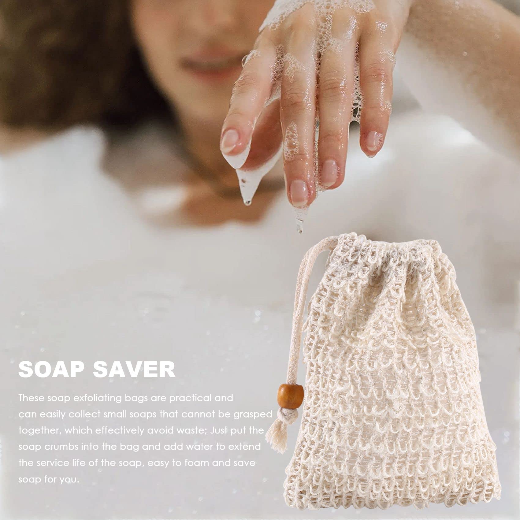 Bolsas de jabón de sisal con cordón para baño y ducha, 40 unidades