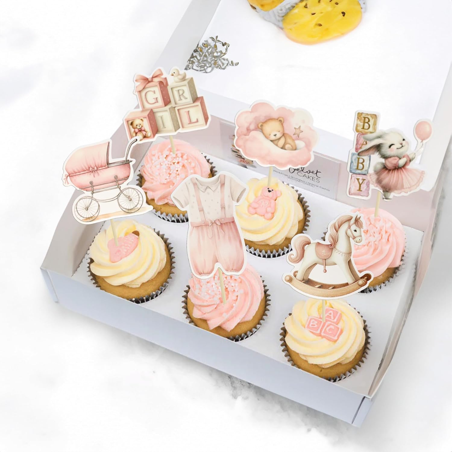 Ephlyn 36Pcs Baby Girl Cupcake Toppers Baby Shower Decorations for Girl Bear It's a Girl Cupcake Picks Decorations for Baby Girls Birthday Party Cake Decorations Pink - Image 6