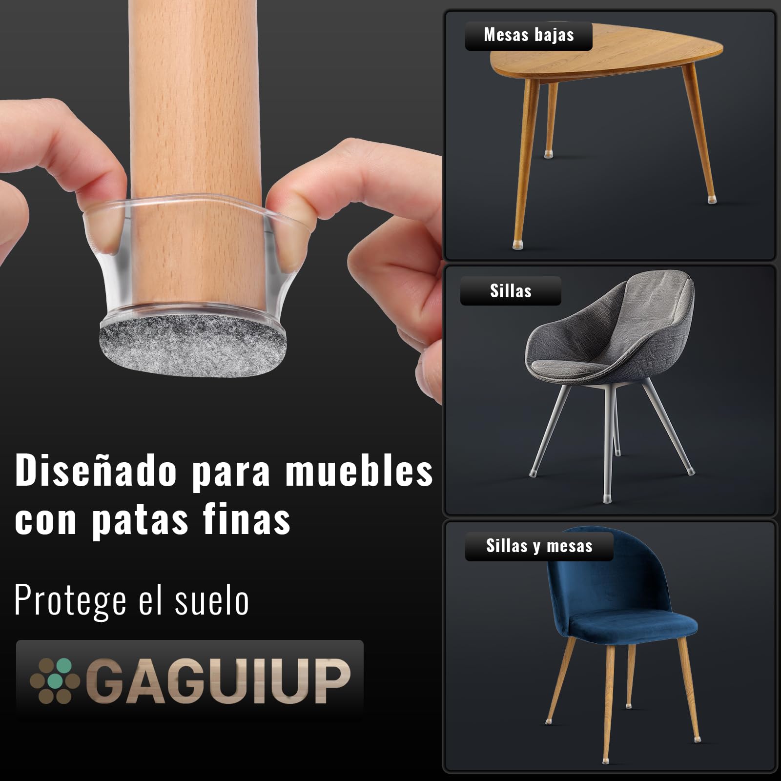 Protectores de suelo para patas de silla, 24 tapas redondas de silicona de 0.75 pulgadas, protector de pies de muebles, fundas para patas de mesa de movimiento libre, tapas de patas de taburete para