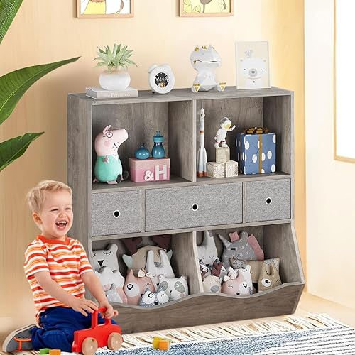 Miniatura 1 de Estantería para niños, estante para libros, dormitorio de niños, organizador de almacenamiento de juguetes y estantería, estantería para niños con 7