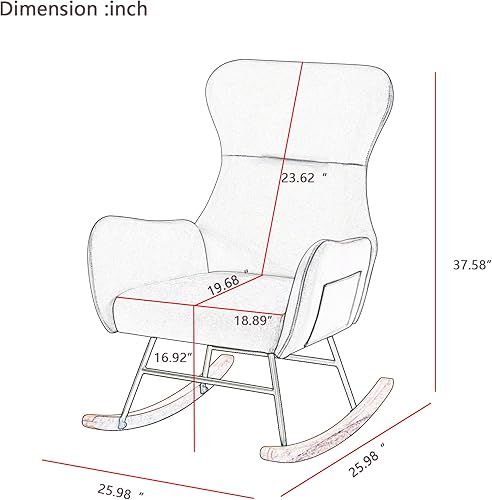 Miniatura 2 de Silla mecedora moderna con acento tapizado, con respaldo alto y reposabrazos para sala de estar (tela de peluche gris)