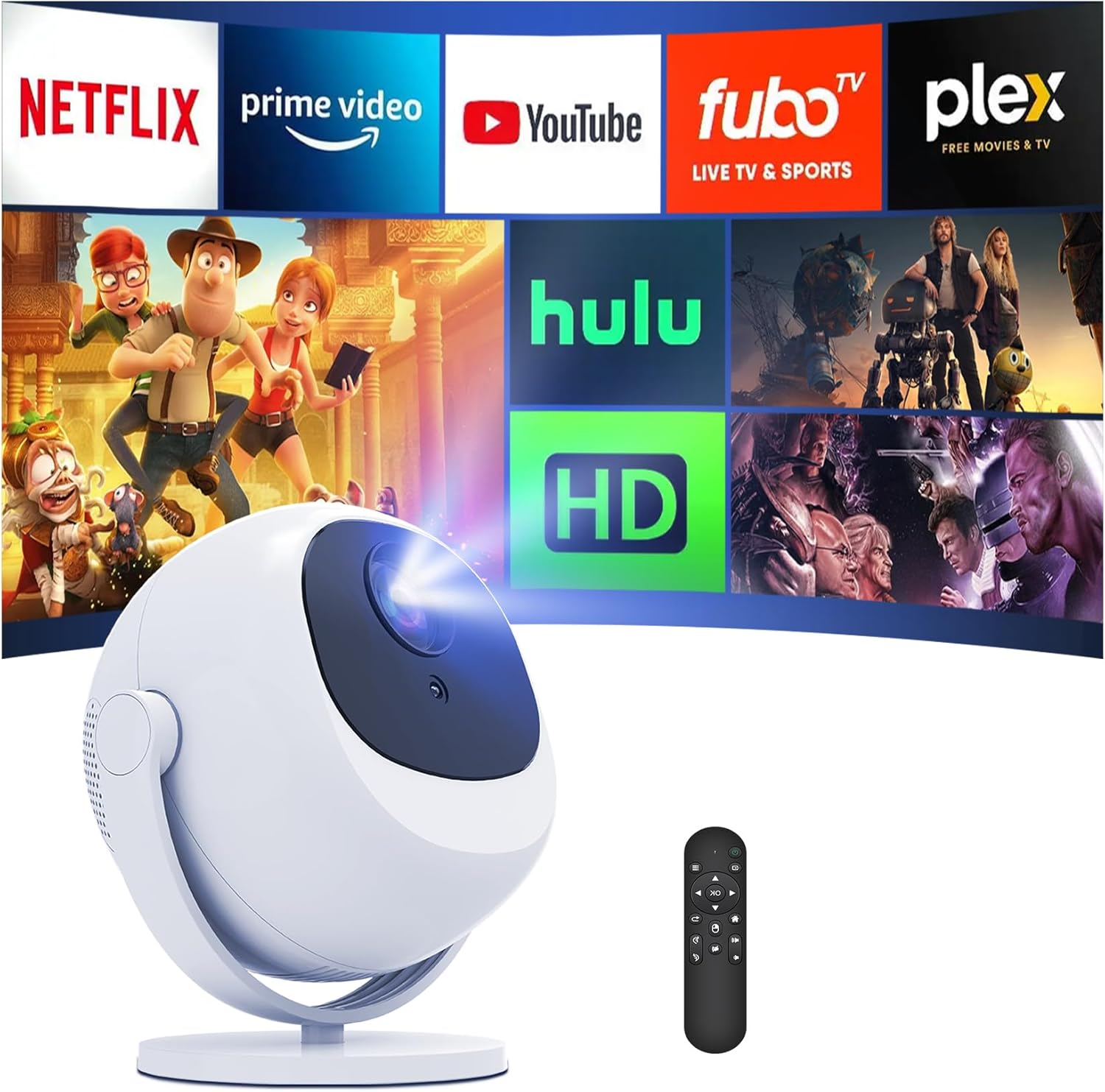 Mini Projectors, 4K Support with WiFi6 and Bluetooth5.2, Built-in Apps Full HD Indoor/ Outdoor Projector, Auto Keystone compatible with Cell, PC, Fire Stick, PS5 for Home Bedroom