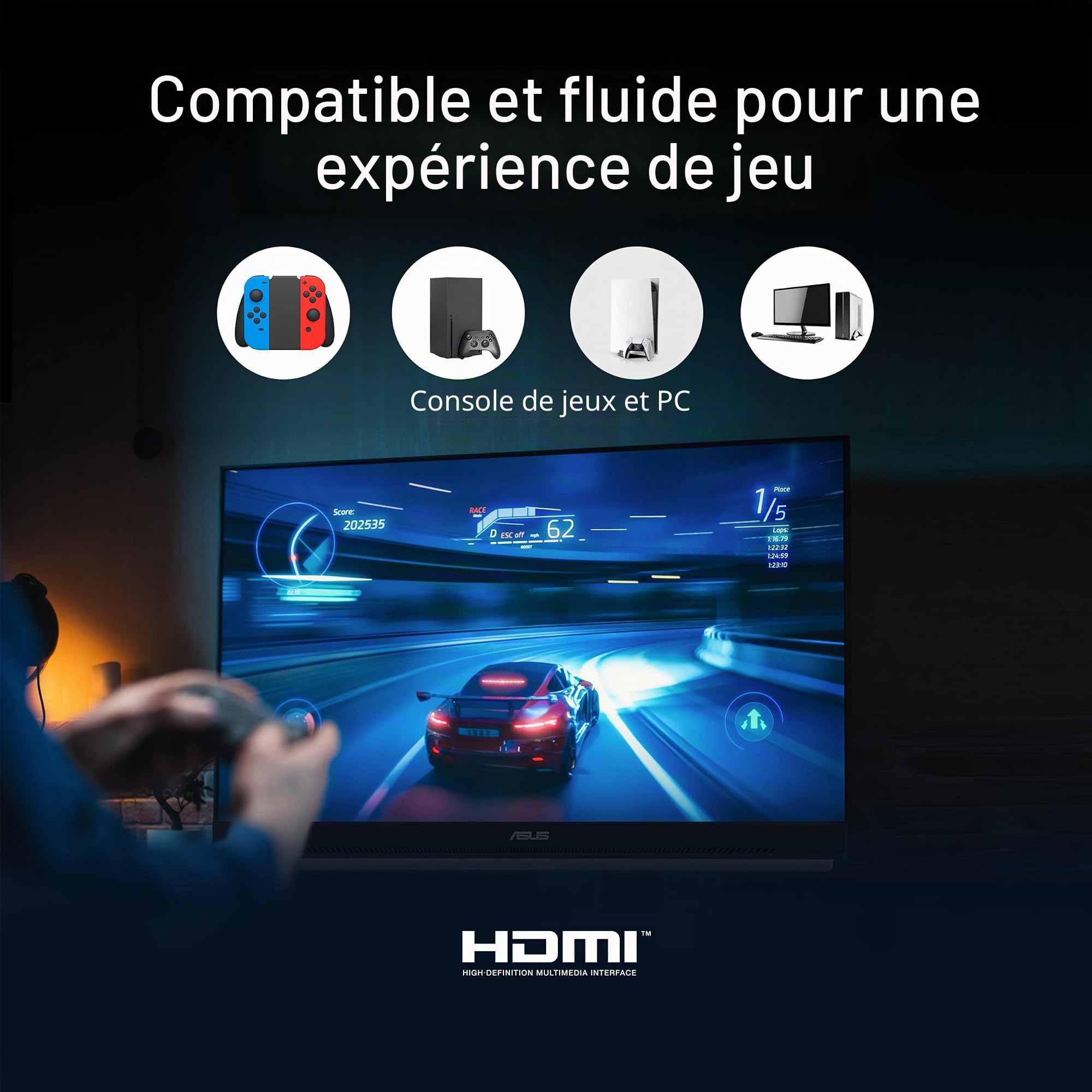 ASUS ZenScreen MB16AHVE - Écran portable 16 pouces (diagonale utile de 15,6 pouces), FHD, dalle IPS, alimentation par le câble, rotation automatique, trépied, USB Type-C®, mini-HDMI®, sans scintilleme