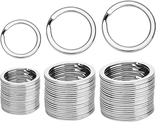 Sunmns 36 llaveros planos de metal con anillo dividido para el hogar, coche, organizaciones y manualidades, 1, 1.18, 1.25 pulgadas (plateado)