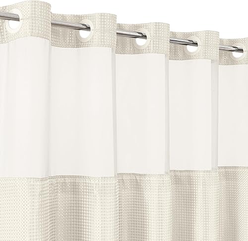 Vista 25 de Americanflat 72x75 cortina de ducha sin gancho con patrón de gofre - cortina de ducha larga resistente al agua con panel transparente, forro