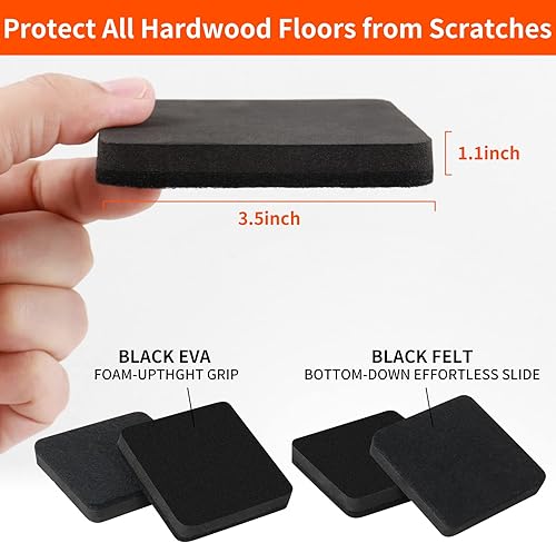 Miniatura 2 de Ezprotekt Deslizadores de muebles de fieltro de 3.5 pulgadas para suelos de madera dura y vinilo, 16 almohadillas cuadradas reutilizables de fieltro