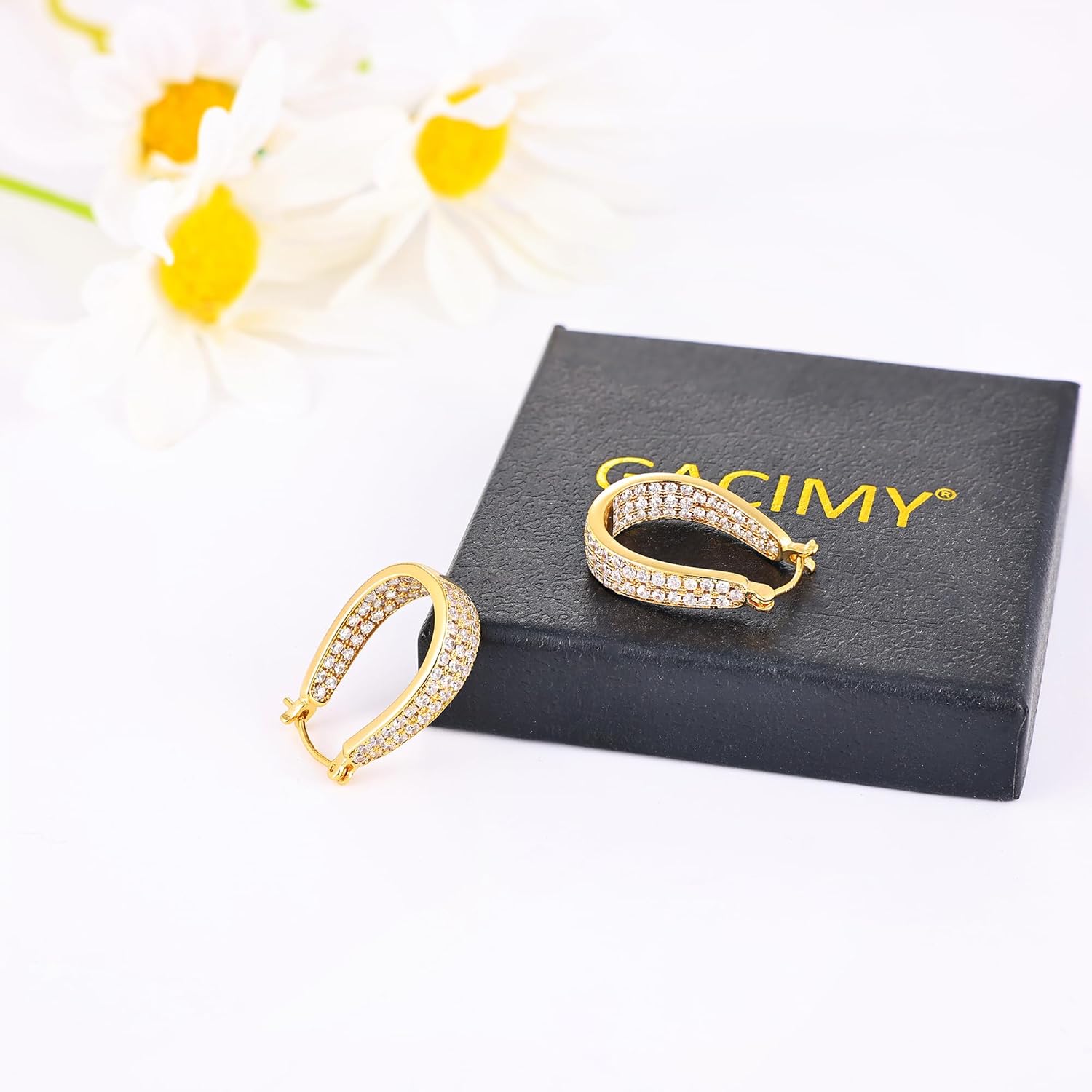 Gacimy 14K Gold Plated Oval Hoop Earrings for Women 14K Real Gold Plated, Chunky 14K Gold Plated Earrings Hoops for Women with Cubic Zirconia - Image 6