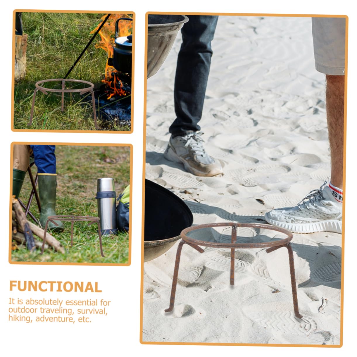 Soporte de Hierro para Wok de Exterior Reutilizable y Estable para Camping
