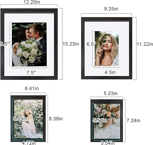 Vista 30 de SESEAT Juego de 10 marcos de fotos con collage de marcos de pared de 11 x 14, 8 x 10, 5 x 7, 4 x 6 pulgadas, en 3 acabados diferentes, juego de 10