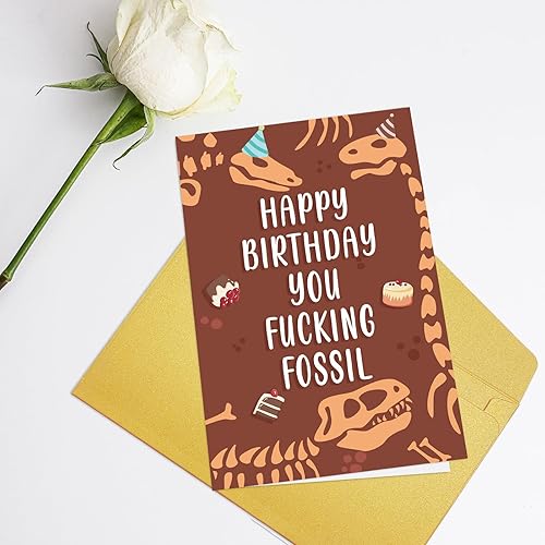 Miniatura 3 de Divertida tarjeta de cumpleaños para ancianos, diseño de fósiles de dinosaurio, tarjeta de cumpleaños grosera para ancianos