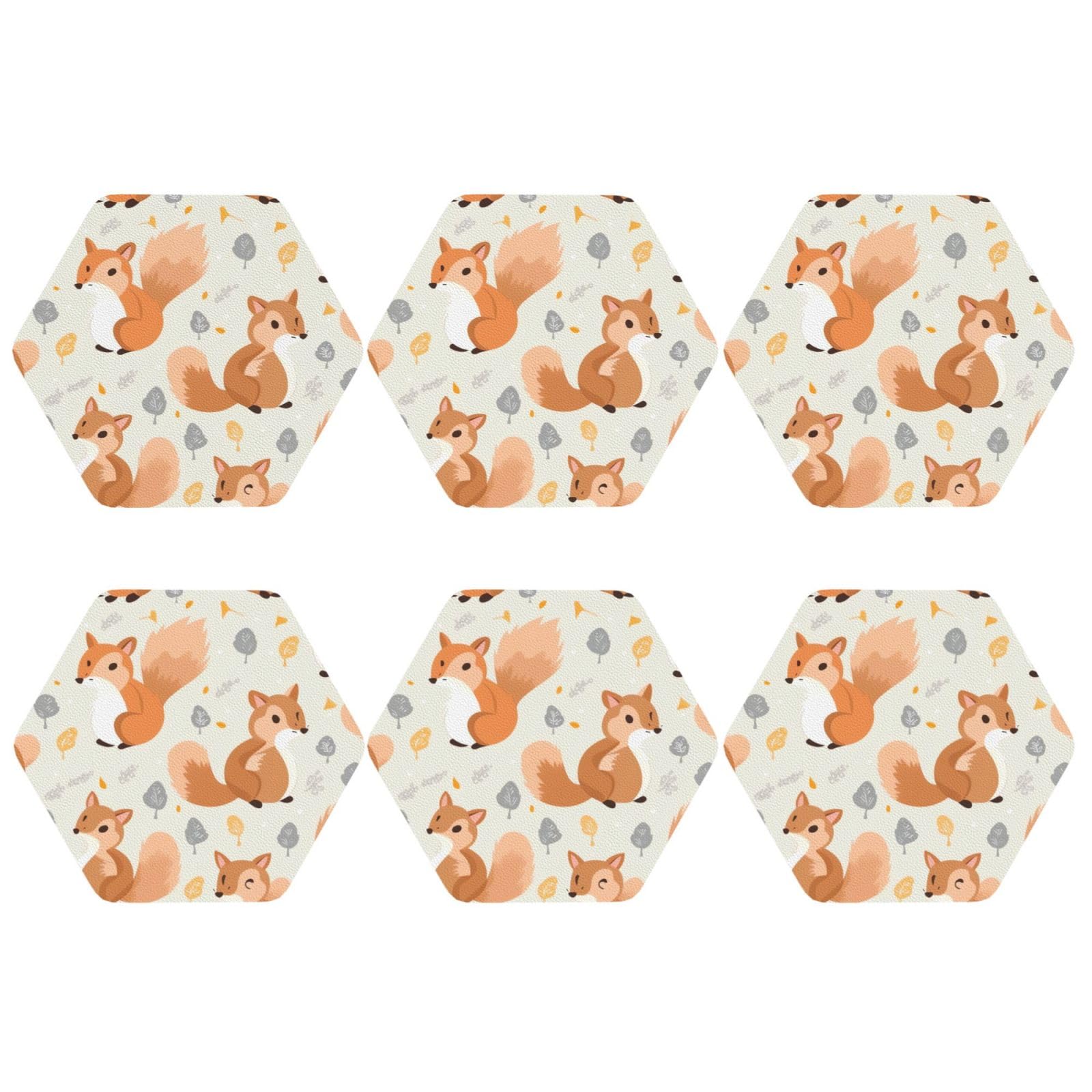 6pcs Leather Coasters for Drinks, Cute Squirrels Drink Coasters for Tabletop Protection, 4" Cup Coasters for Coffee Table Decor, Non-Slip Drinking Cup Mat for Hot Or Cold Drink