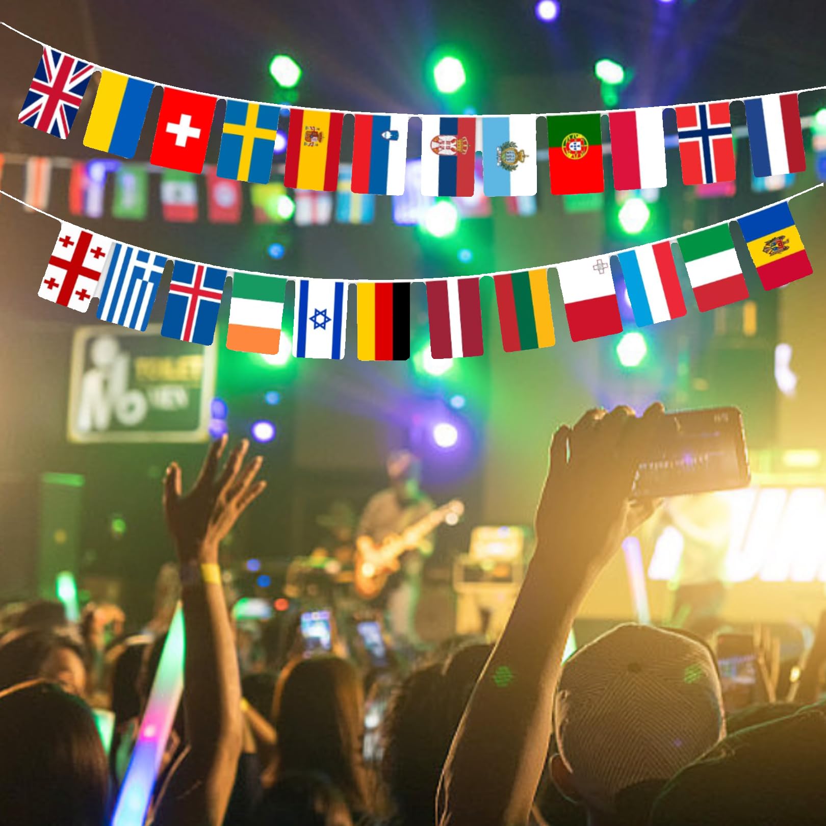 Eurovision-Party Wimpelkette Mit 37 Nationalflaggen – 14x21 Cm, Polyester, Für Garten, Bar & Party