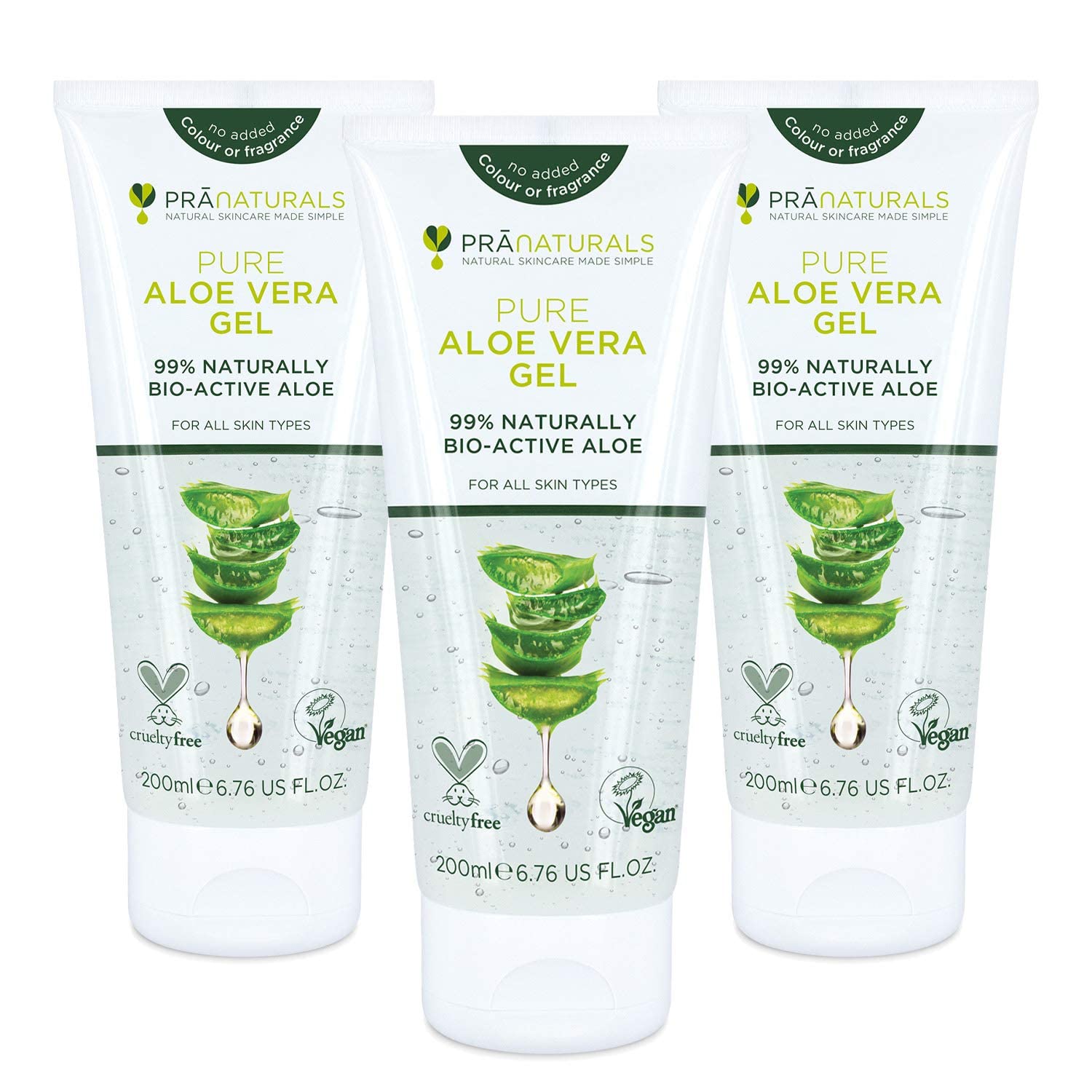 PraNaturals Aloe Vera Gel 200ml, Natürliche beruhigende & nahrhafte (3er Pack)