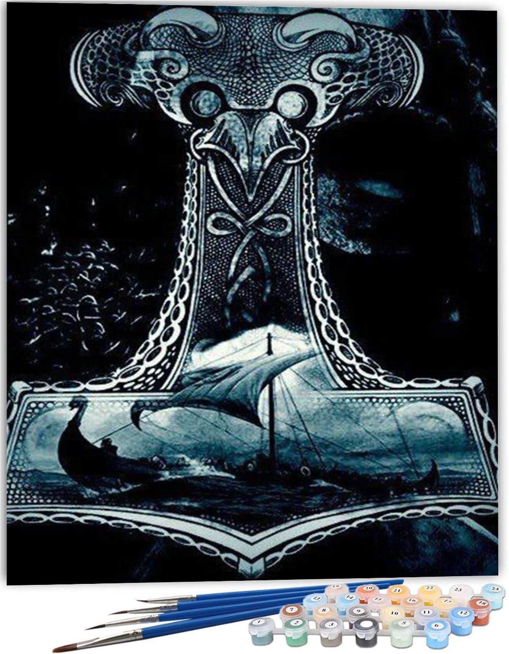NNALEGS Paint by Numbers for Adults Norse Mythology Vikings Odins Ravens 40X50CM Painting by Numbers On Canvas Acrylic Painting Kits Landscape for Kids Children Beginner,E3
