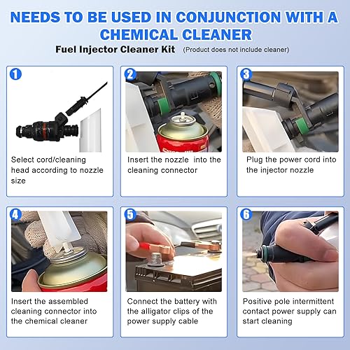 Miniatura 6 de Bestmoy Kit limpiador de inyector de combustible, inyector de combustible para automóvil, adaptador limpiador de descarga con cable de alimentación
