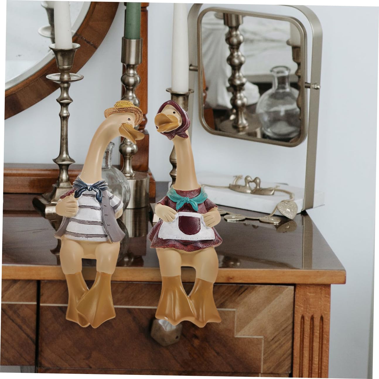 Statua Coppia Anatre Decorative in Resina, 1 Paio, Realistica