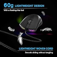 Vista 6 de FOXXRAY Ratón para juegos SM-91 RGB, 7200 DPI, mouse óptico ligero con cable de 2.12 oz con 7 botones programables, agarres antideslizantes, cable